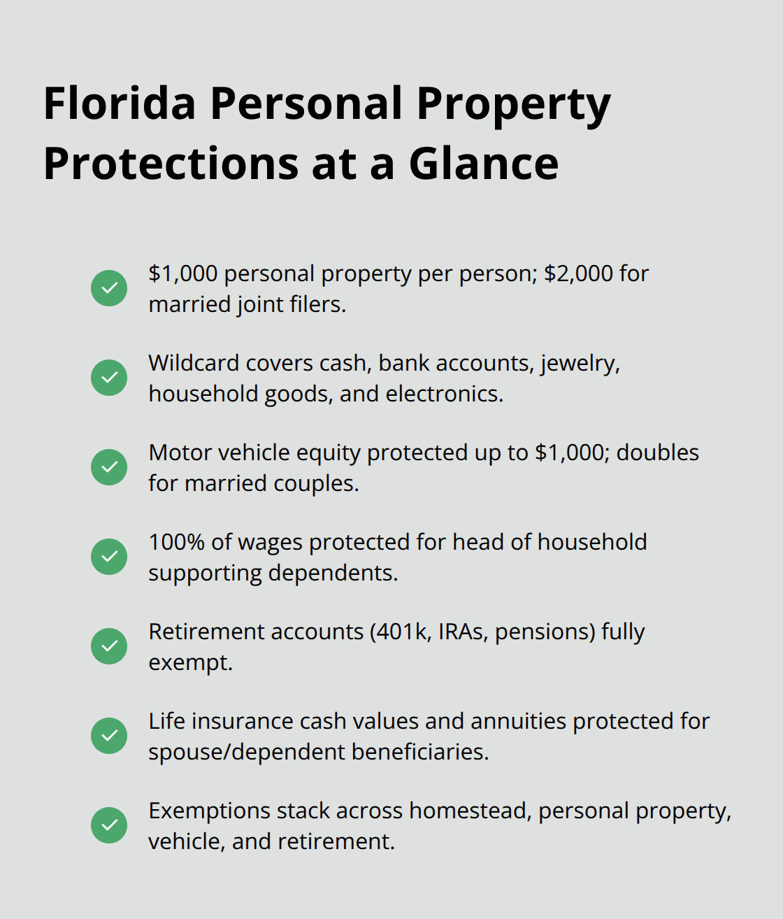 Quick list of Florida Chapter 7 personal property and income exemptions - advantages of bankruptcy chapter 7 