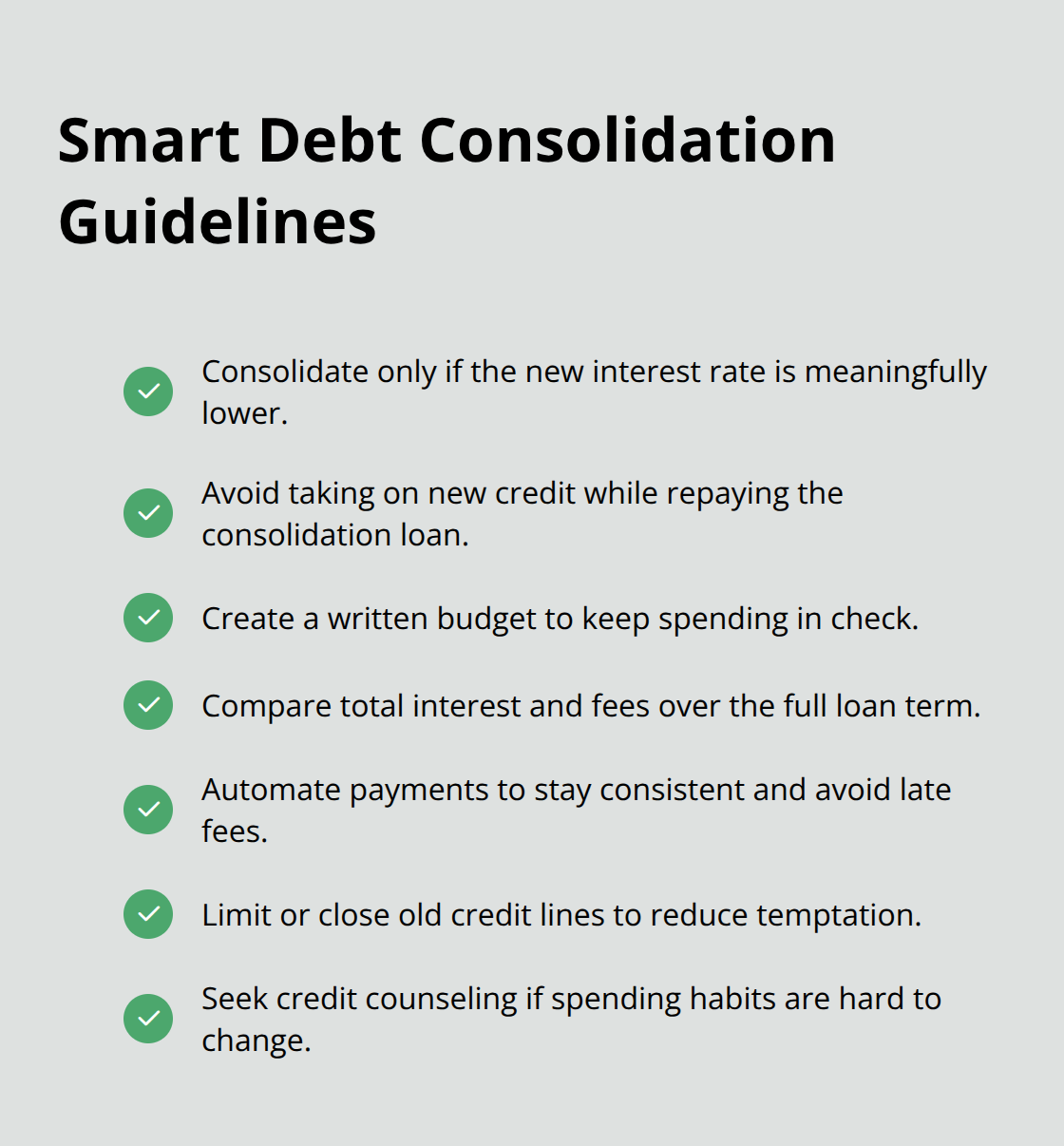Checklist of best practices to make debt consolidation work effectively. - alternatives to chapter 7 bankruptcy in florida