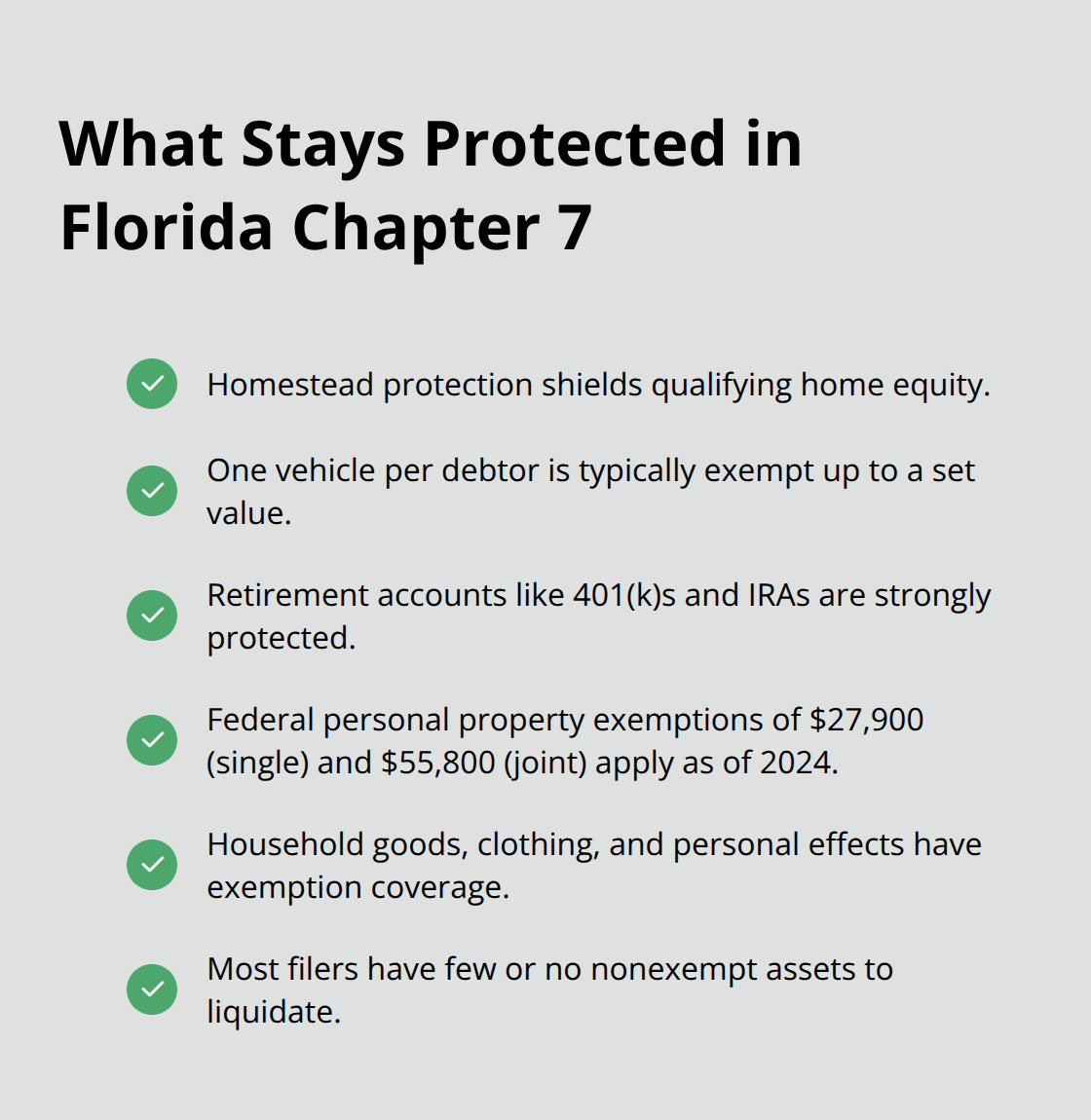 Checklist of key Florida Chapter 7 exemptions and protections after job loss - Bankruptcy timing