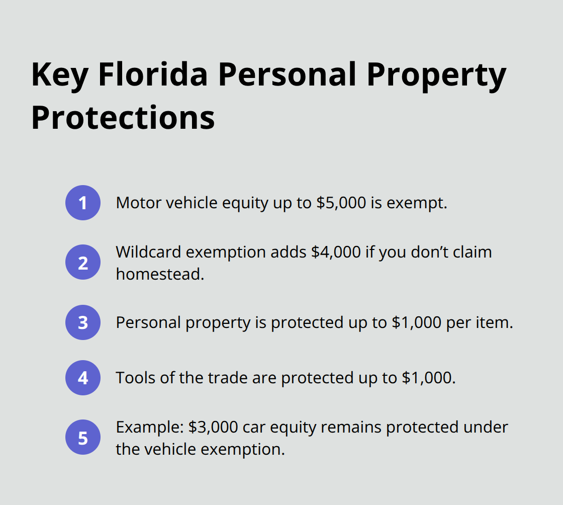 Compact list of Florida Chapter 7 personal property exemptions and dollar limits - Chapter 7 assets protection