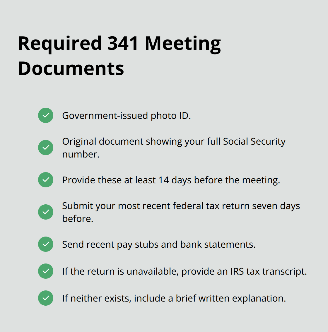 Checklist of ID and financial documents for the 341 meeting