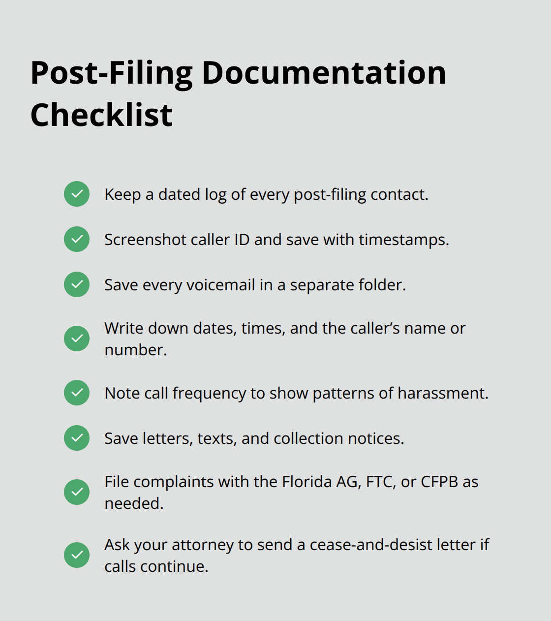 Quick checklist to document creditor violations after filing Chapter 7