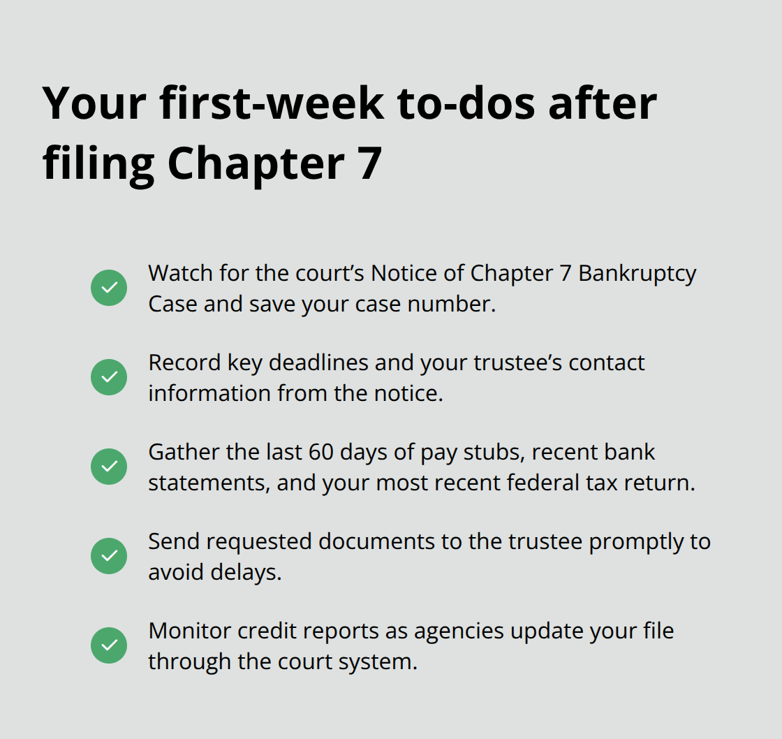 Checklist of actions to take in the first week after filing Chapter 7 in Florida