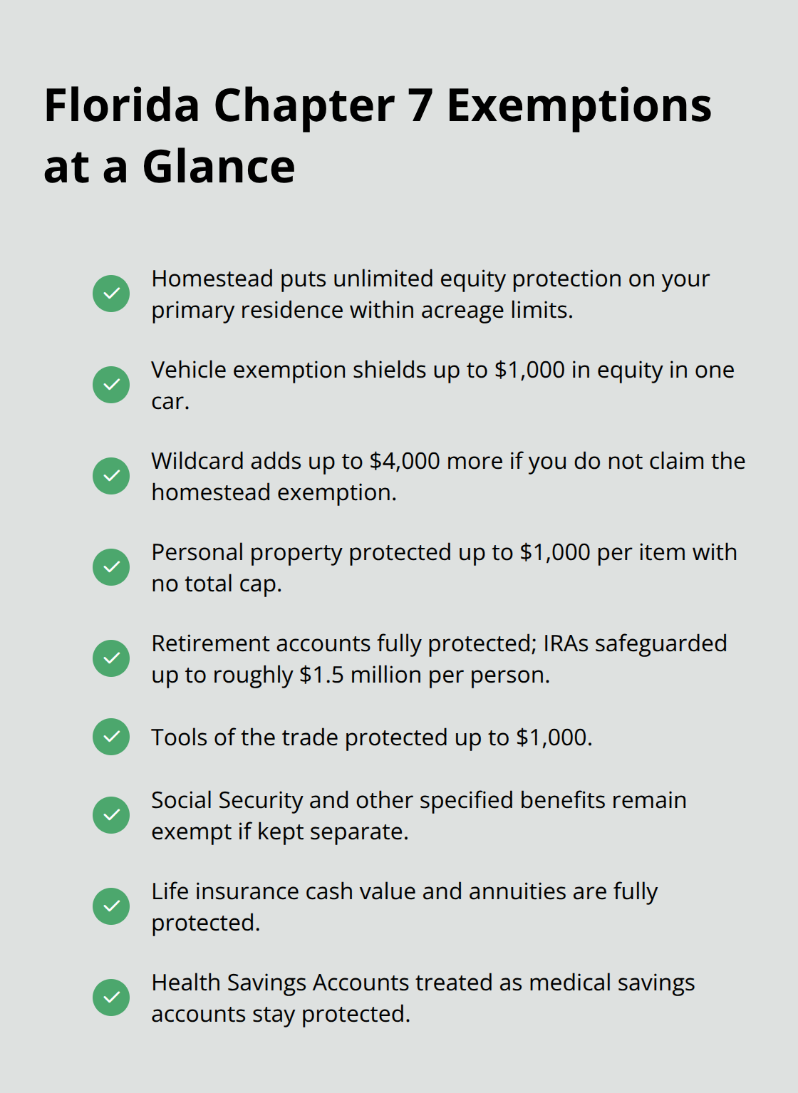 Key Florida Chapter 7 bankruptcy exemptions and limits in Florida - Chapter 7 protection Florida