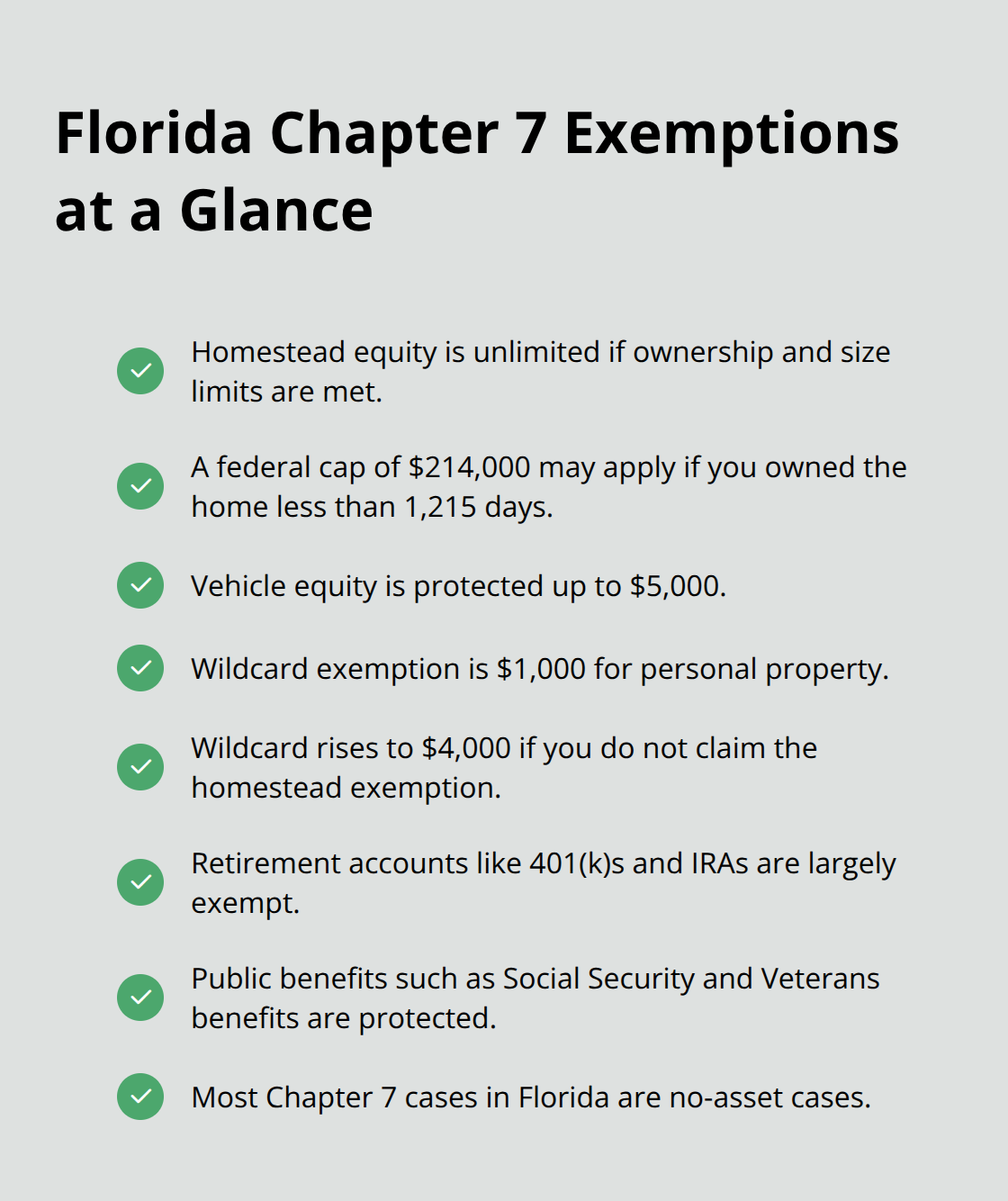 Snapshot of key Florida bankruptcy exemptions and protected property - Chapter 7 questions Florida