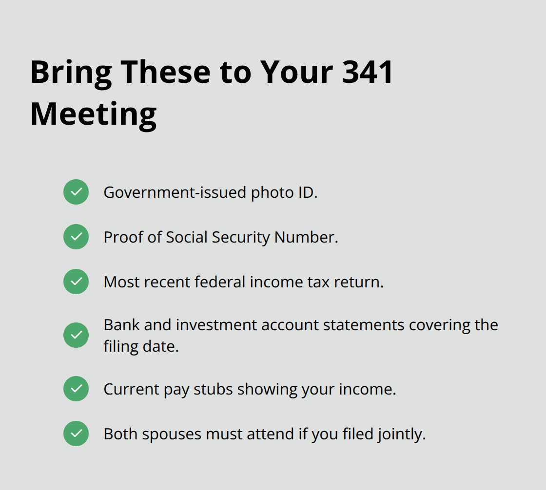 Checklist of identification and documents required for a Florida Chapter 7 341 meeting.