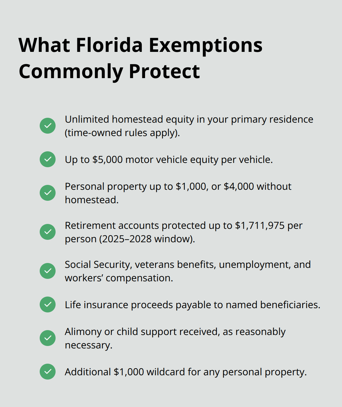 Checklist of Florida Chapter 7 exemptions that typically keep your property safe - Chapter Seven myths Florida