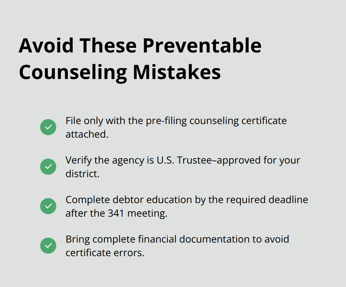 Checklist of common credit counseling errors that jeopardize a Chapter 7 case. - Credit counseling Chapter 7