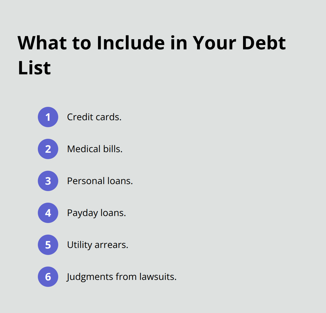 Common debts to list before choosing a relief path - debt relief options Florida