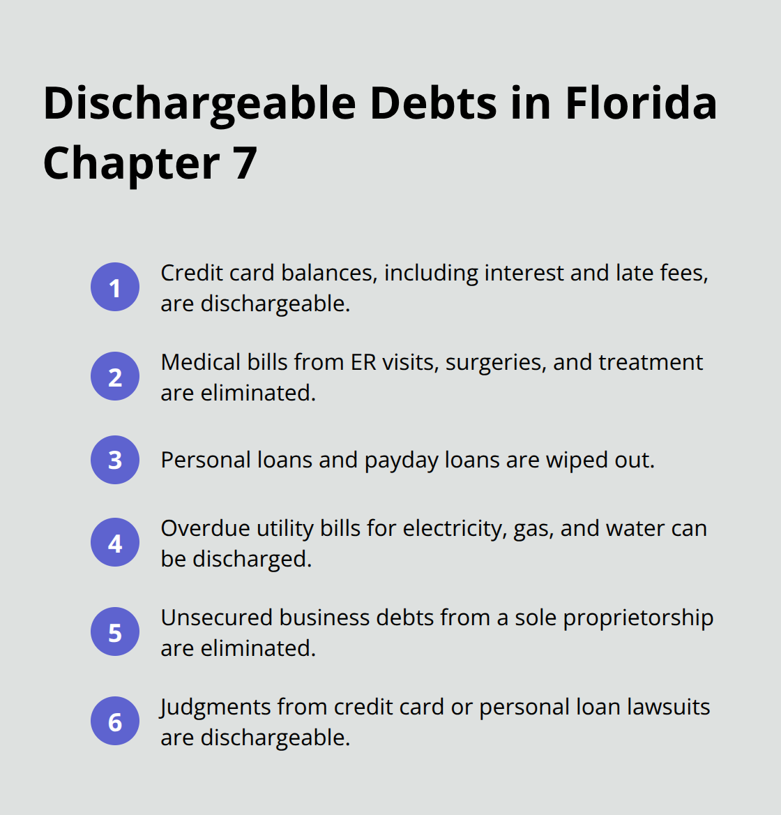 List of common unsecured debts wiped out in Florida Chapter 7 cases - Discharge debts Chapter 7