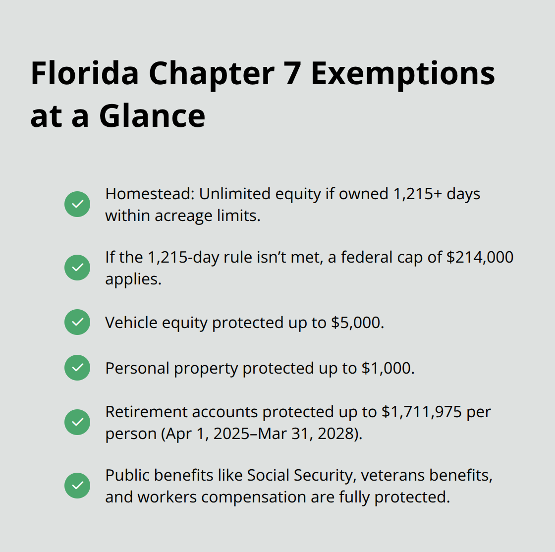 Visual summary of key Florida bankruptcy exemptions and limits - diy bankruptcy chapter 7