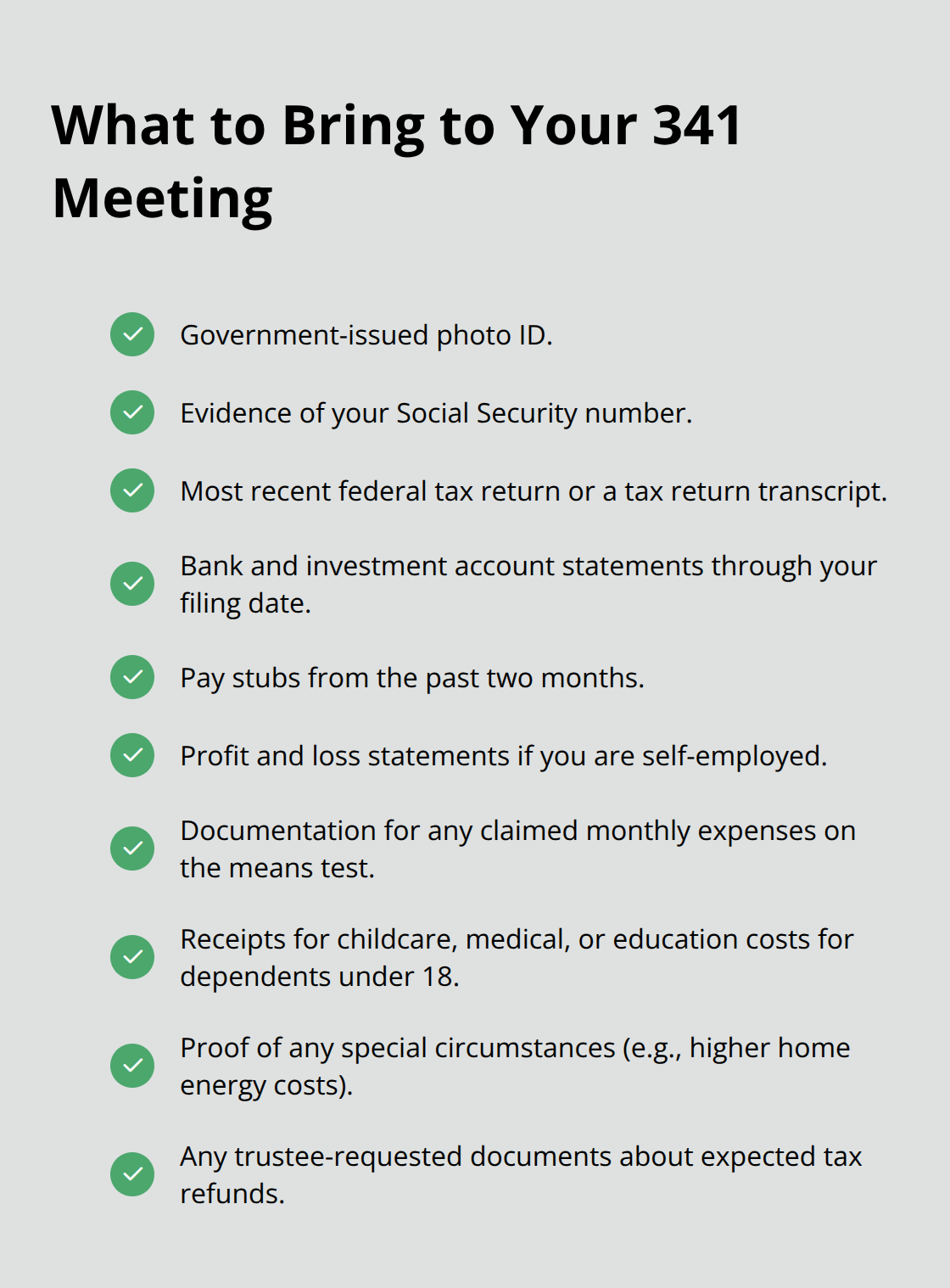 Checklist of IDs and financial records required for a 341 meeting - Florida 341 meeting info