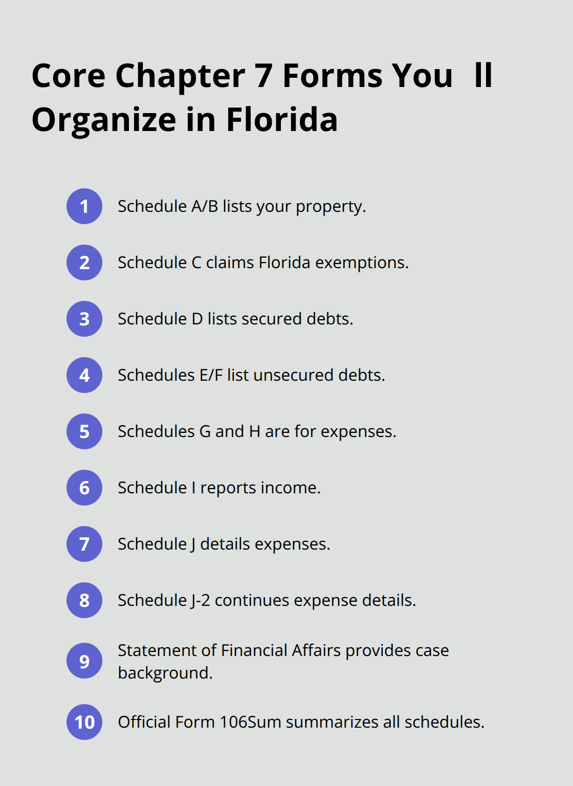 Essential Chapter 7 forms and schedules for Florida filers - Florida Chapter 7 resources