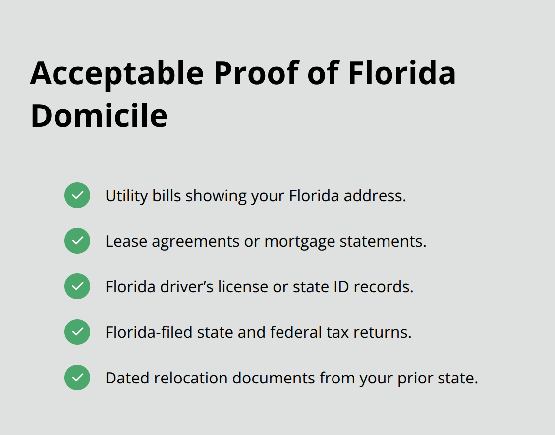 Documents that demonstrate six-month Florida residency for Chapter 7 eligibility - florida seven eligibility criteria