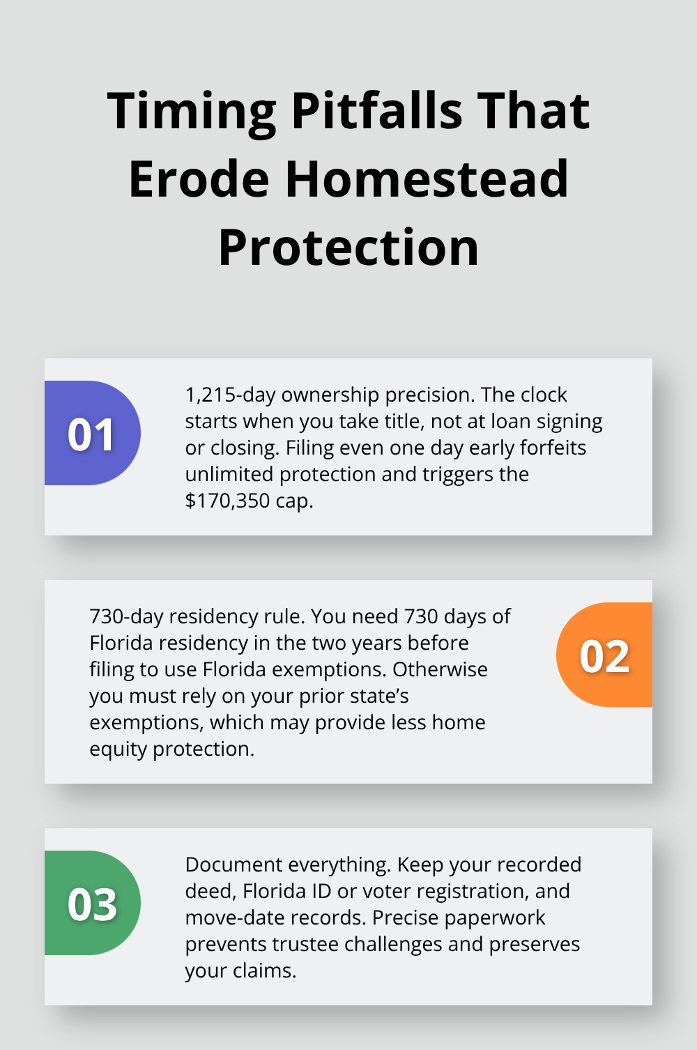 Three timing mistakes that reduce homestead protection and how to avoid them. - Homestead exemptions Florida