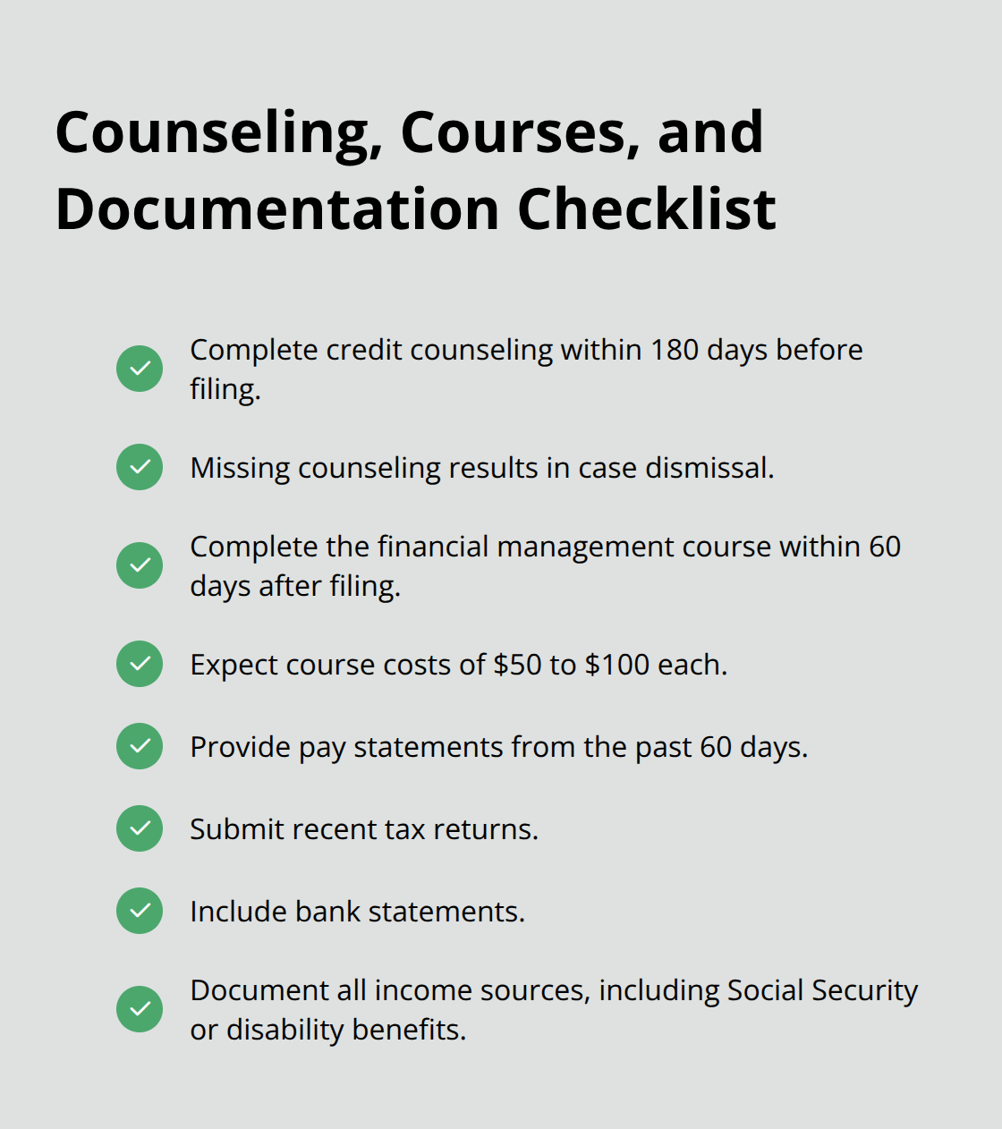 Checklist of Florida Chapter 7 counseling, education, and documentation requirements. - how to qualify for a chapter 7 bankruptcy