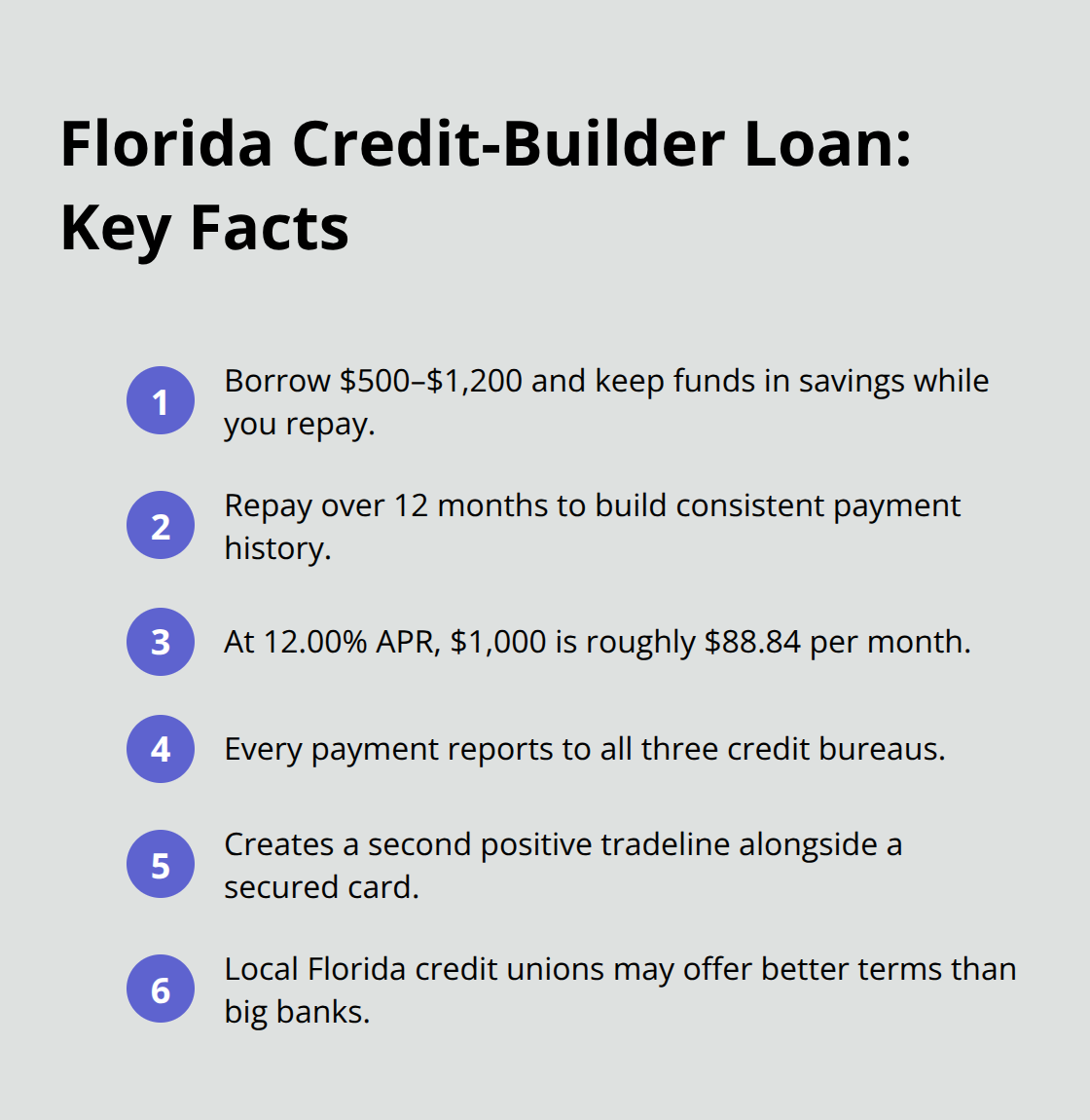 Compact list of key facts about Florida credit-builder loans
