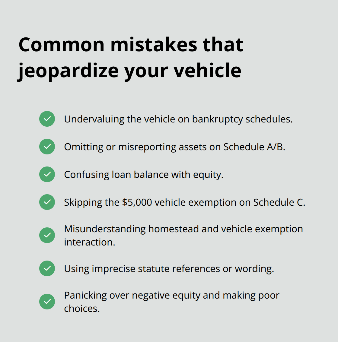 Checklist of errors that put a car at risk during Chapter 7 in Florida - Keep car Chapter 7