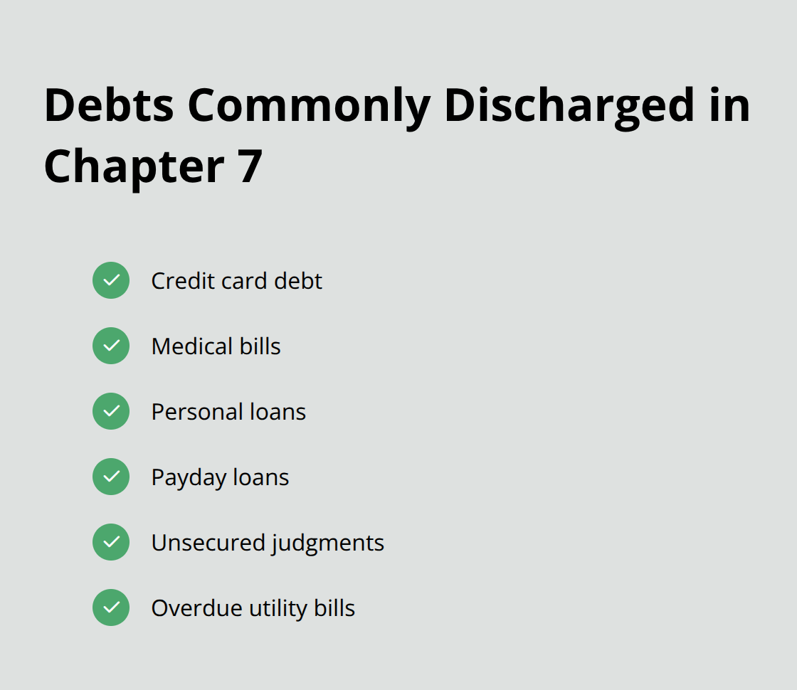 Checkmark list of typical unsecured debts wiped out in Chapter 7 bankruptcy - Stop creditor calls Florida