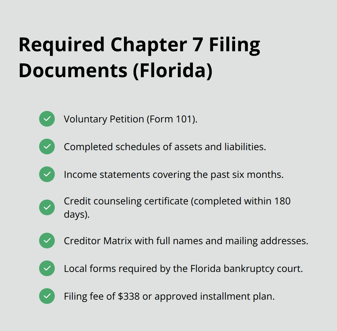 Checklist of documents needed to file Chapter 7 bankruptcy in Florida. - what is chapter 7 bankruptcy in simple terms