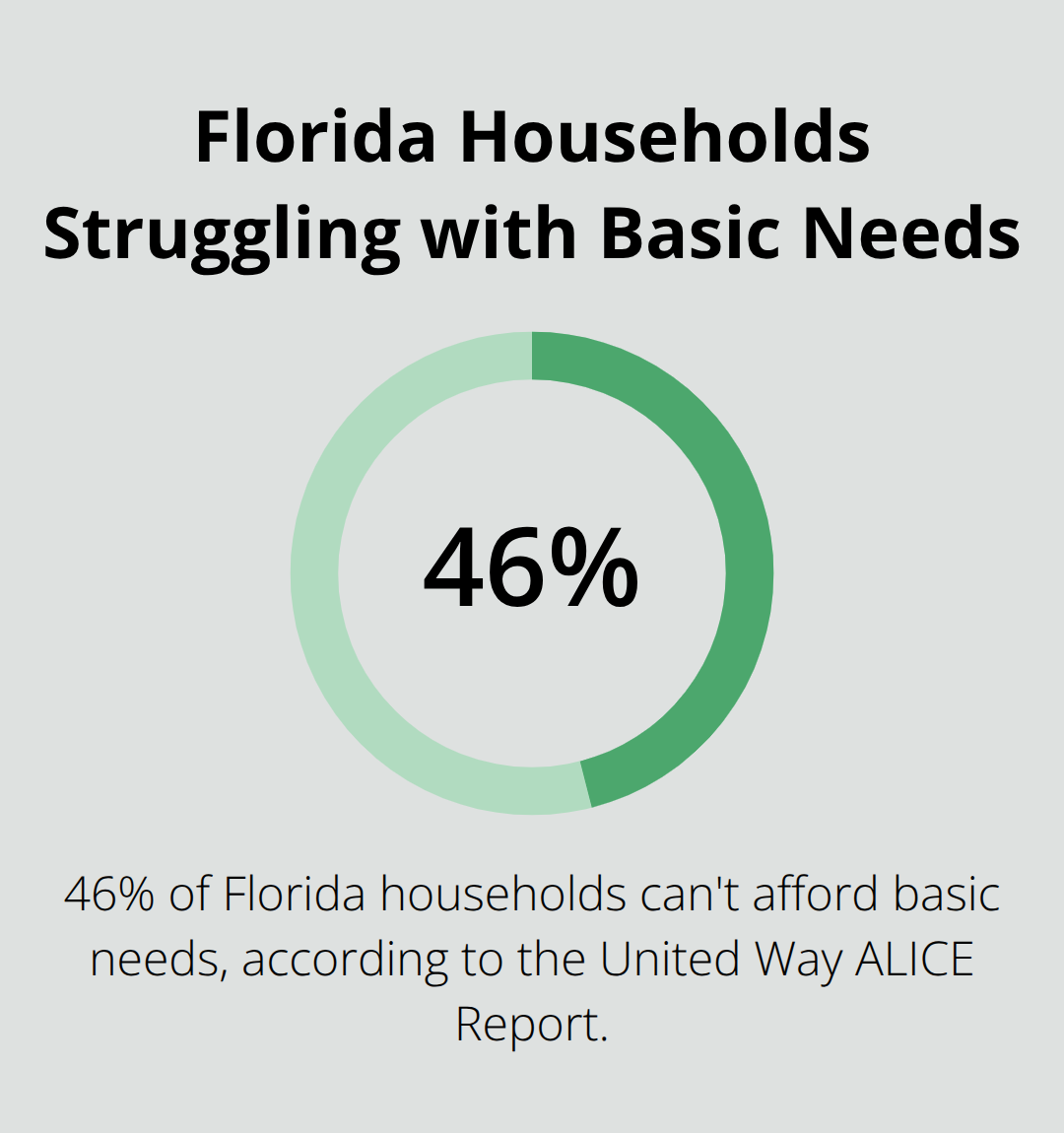Pie chart showing 46% of Florida households can't afford basic needs
